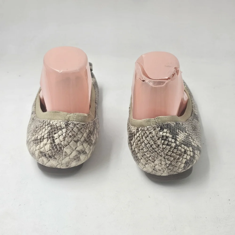 Kate Spade Tock Snakeskin Print Bow Ballet Flats Size 9.5 Gold Logo Plate Detail